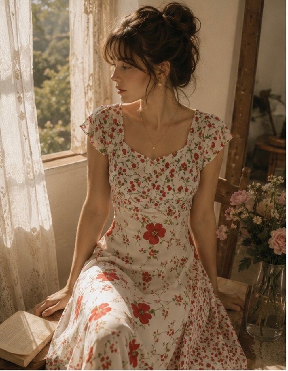 Dress-U by Sharon Floral Midi Dress Reformation Oak Vintage Collection 7/8